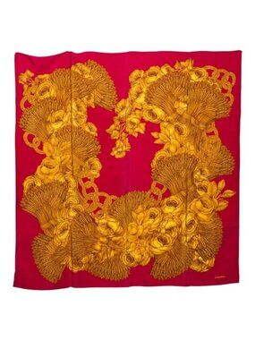 Chanel Camellia CC Logo Scarf Pink Gold Silk